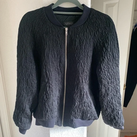 Blouson Bomber Topshop Taille 8 - Coupe Classique, Couleur Marine, Parfait Pour Un Look Décontracté